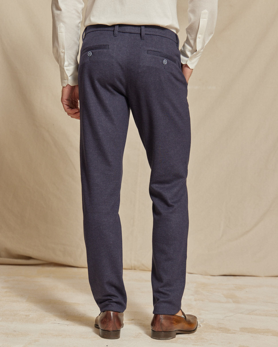 Mens Brushed Stretch Navy Blue Chino Pants, Slim Fit