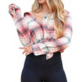 Womens Flannel Plaid Shirt, Soft Button Down Shirt, Roll Up Long Sleeve Flannel Plaid Blouse for Women
