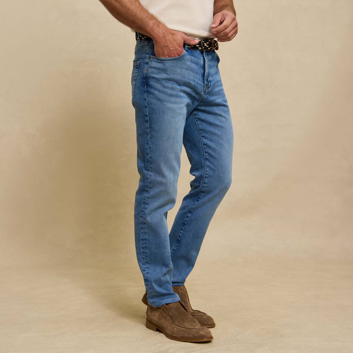 Mens Stretch Denim Blue Jeans Slim Fit