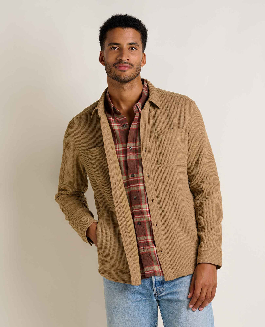 Mens Shirt Jacket, Long Sleeve Waffle Knit