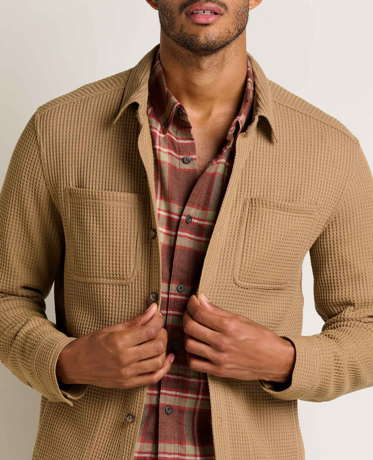 Mens Shirt Jacket, Long Sleeve Waffle Knit