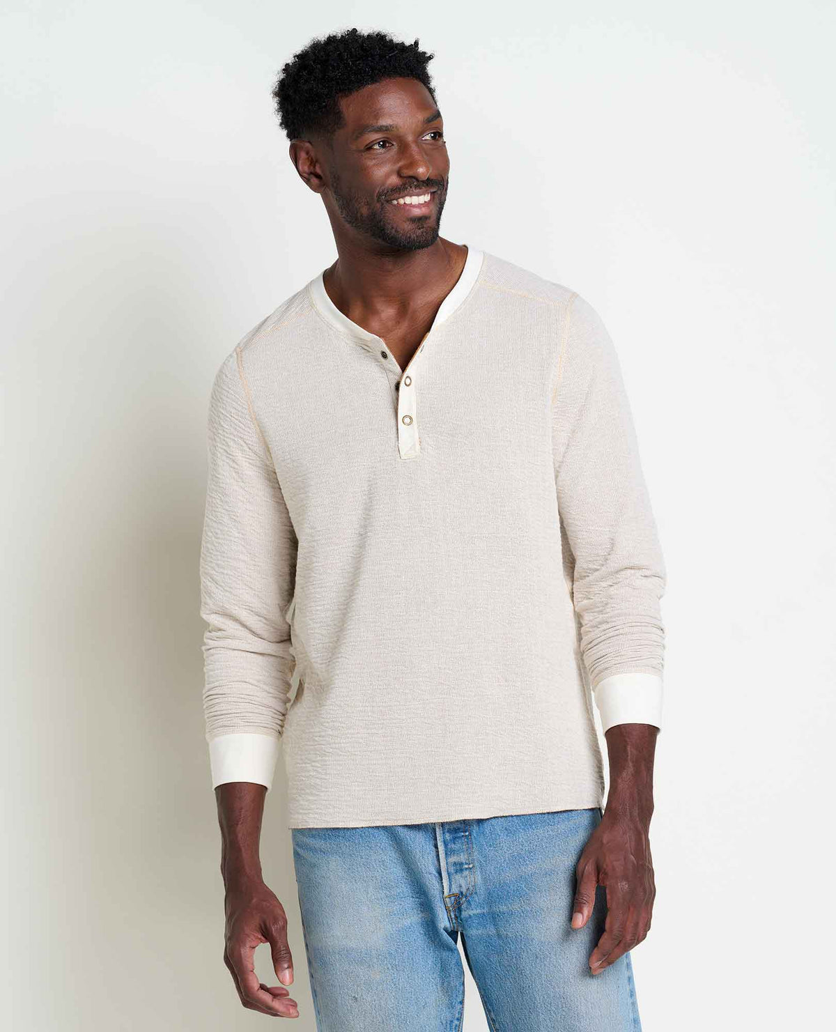 Mens Lightweight Henley Shirt Knit Texture, Casual