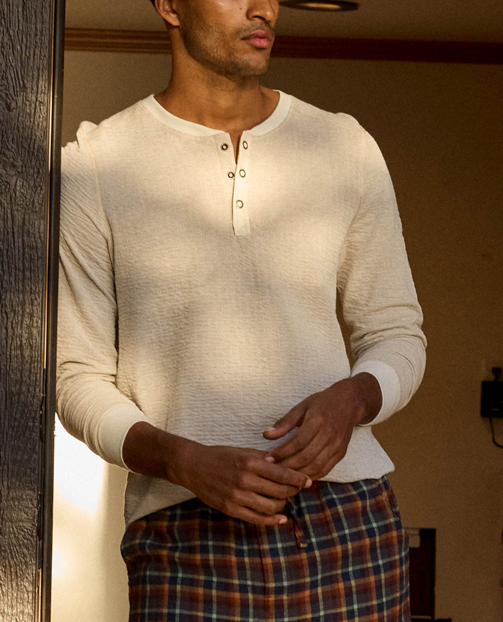 Mens Lightweight Henley Shirt Knit Texture, Casual