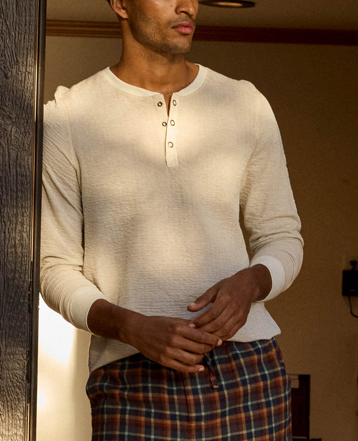 Mens Lightweight Henley Shirt Knit Texture, Casual