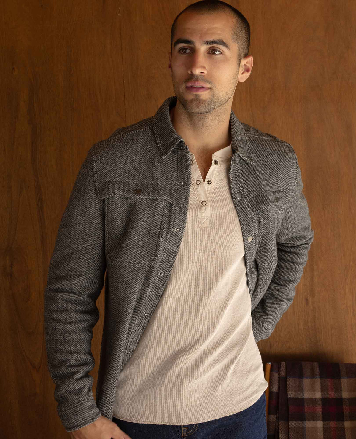 Mens Lightweight Henley Shirt Knit Texture, Casual