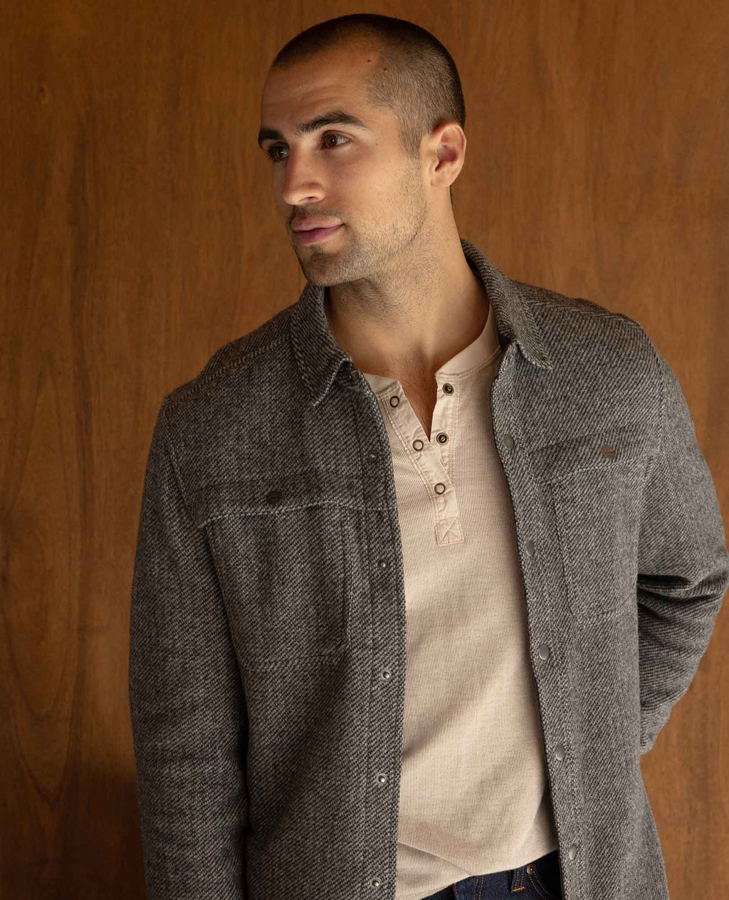 Mens Wool Shirt Jacket, Durable Textured Layer