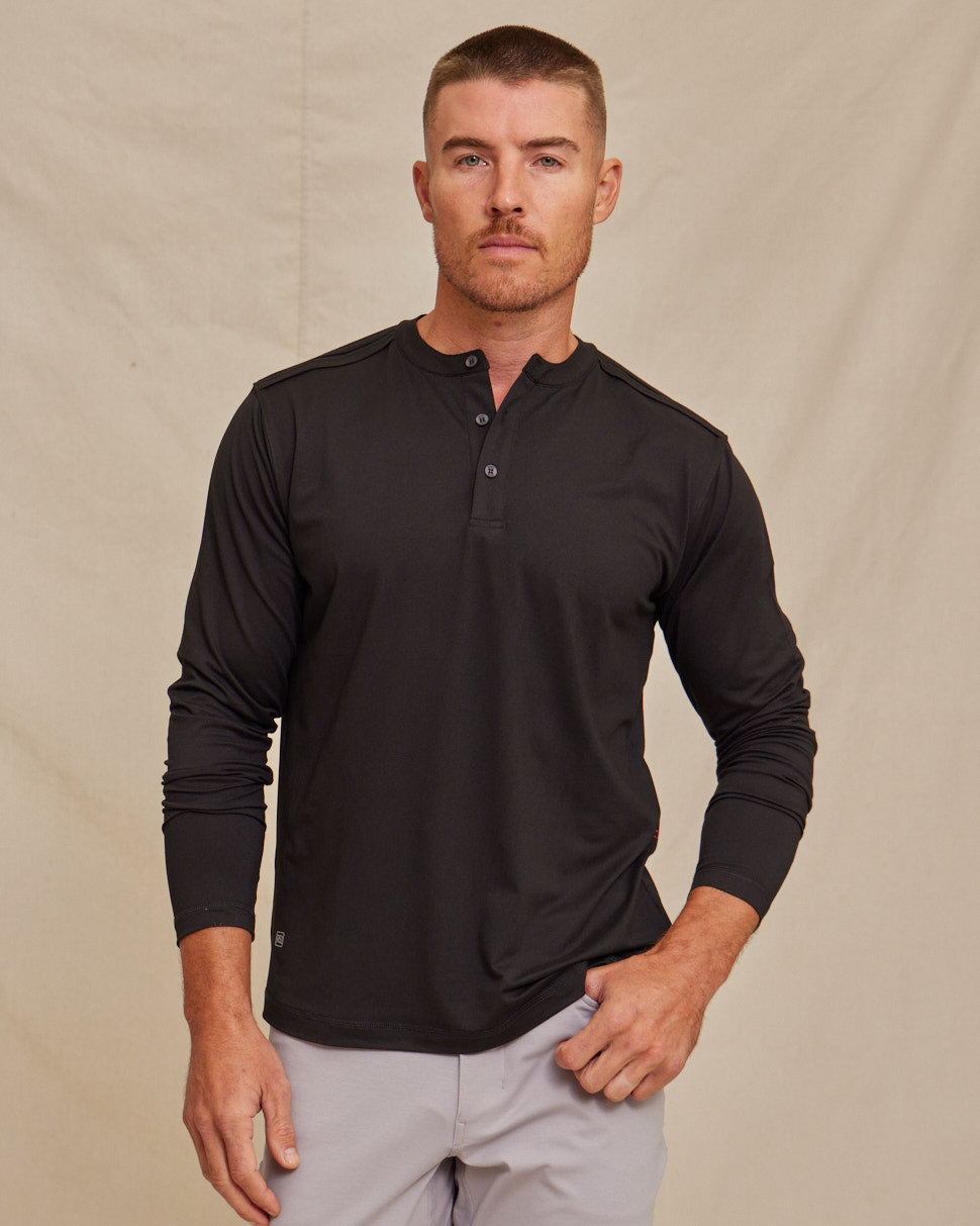 Mens Performance Long Sleeve Henley Shirt, Breathable