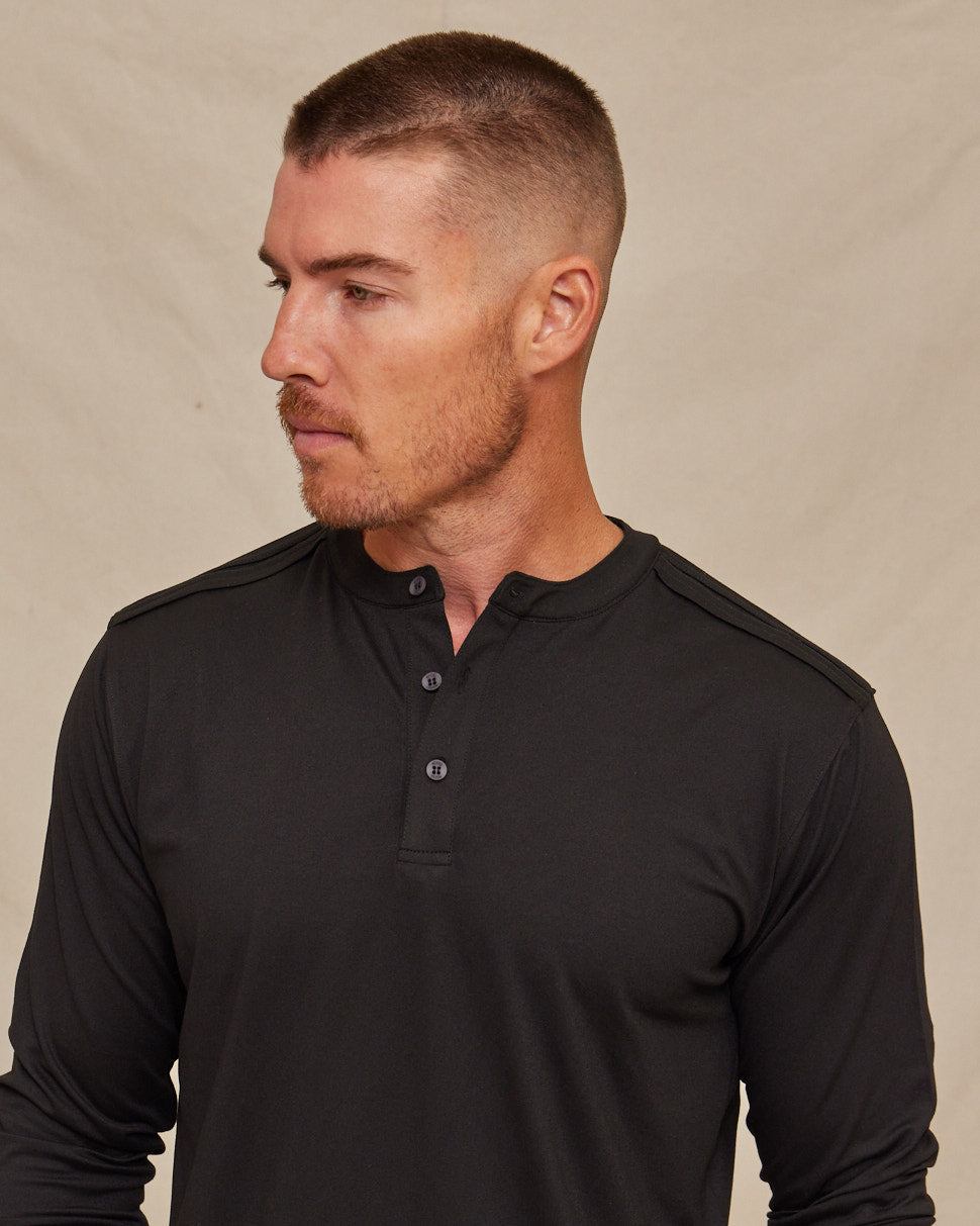 Mens Performance Long Sleeve Henley Shirt, Breathable