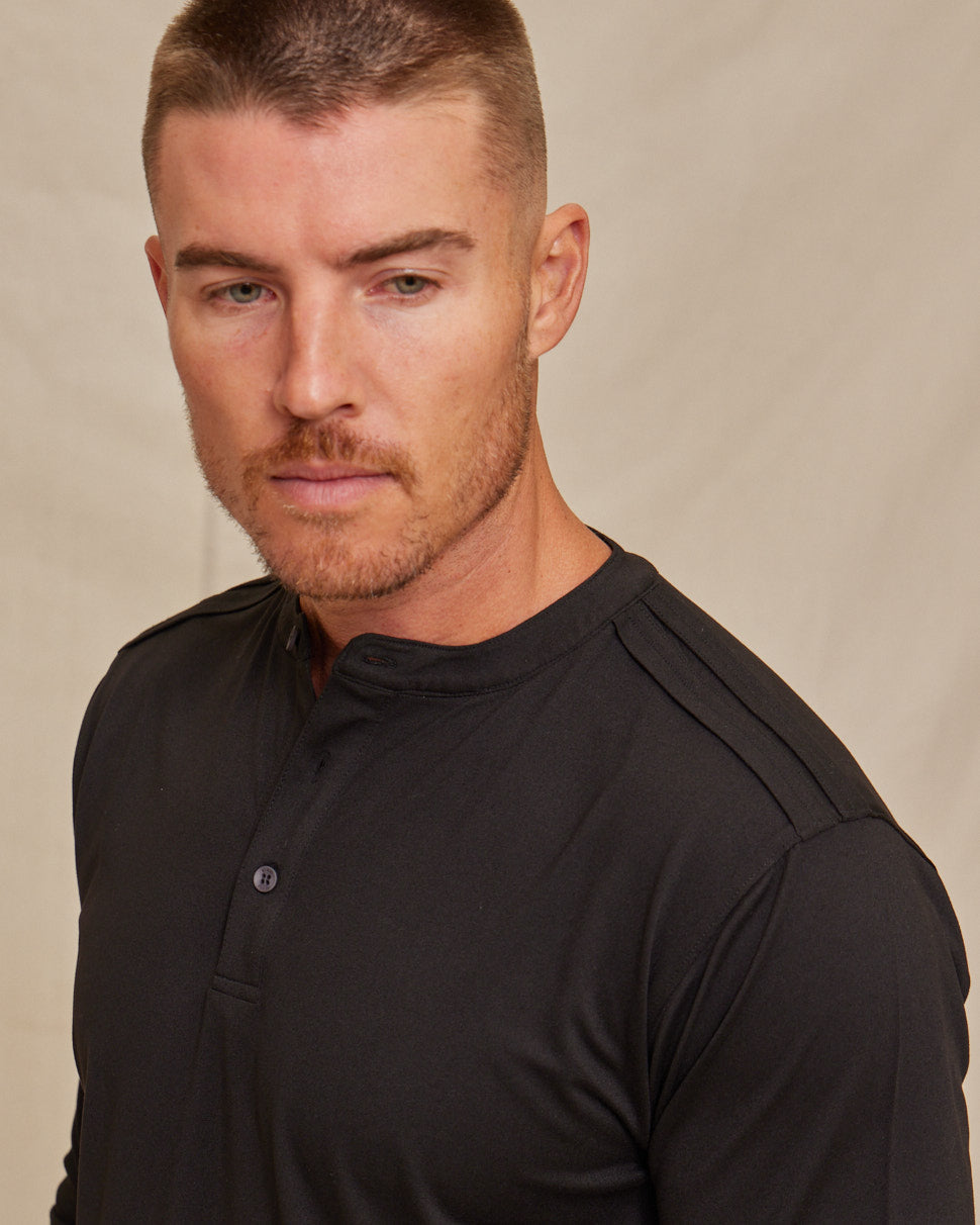 Mens Performance Long Sleeve Henley Shirt, Breathable