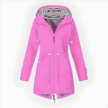 Womens Waterproof Long Rain Jacket with Adjustable Hood and Breathable Fabric