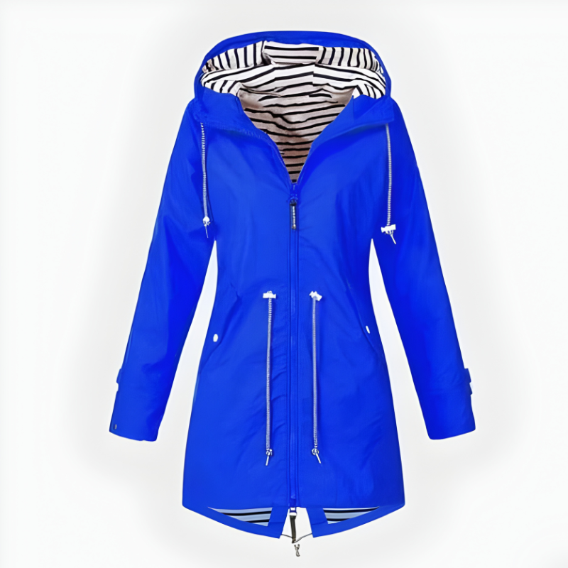 Womens Waterproof Long Rain Jacket with Adjustable Hood and Breathable Fabric