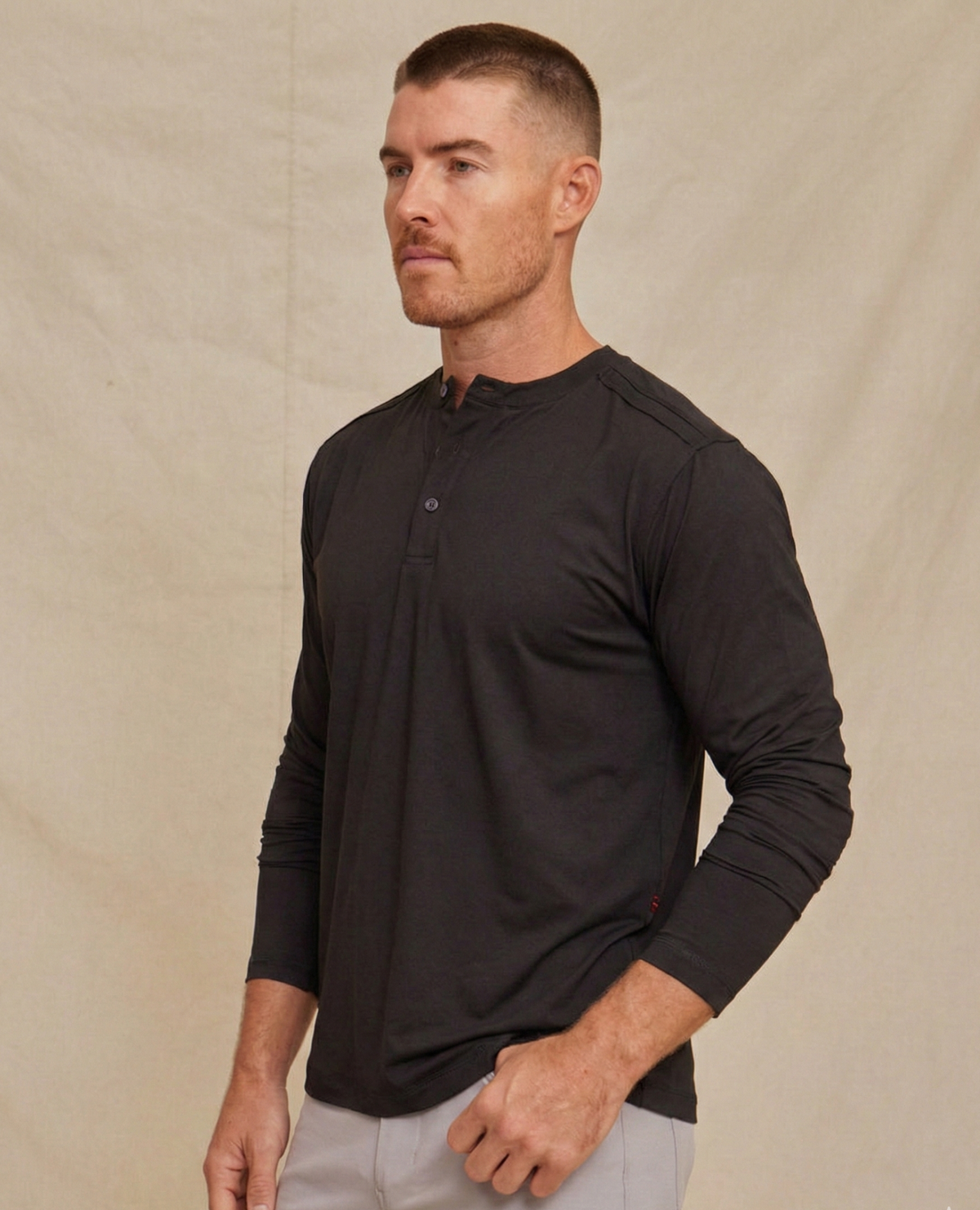 Mens Performance Long Sleeve Henley Shirt, Breathable