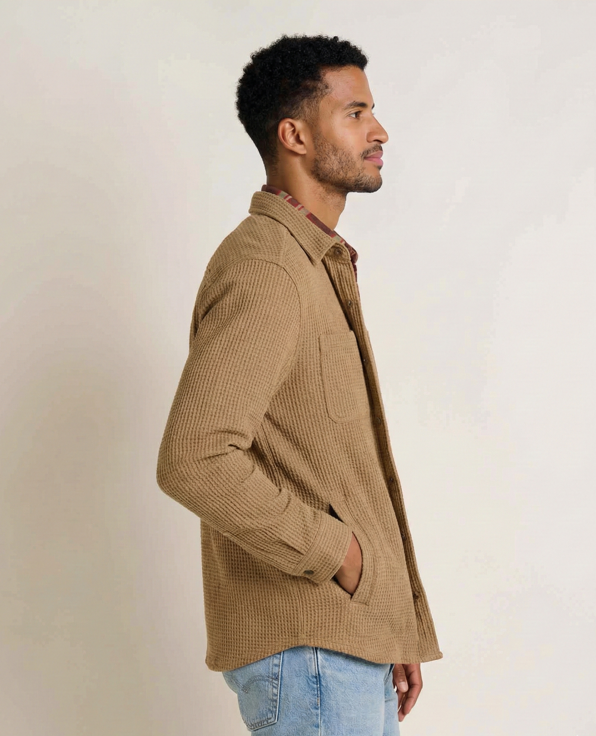 Mens Shirt Jacket, Long Sleeve Waffle Knit