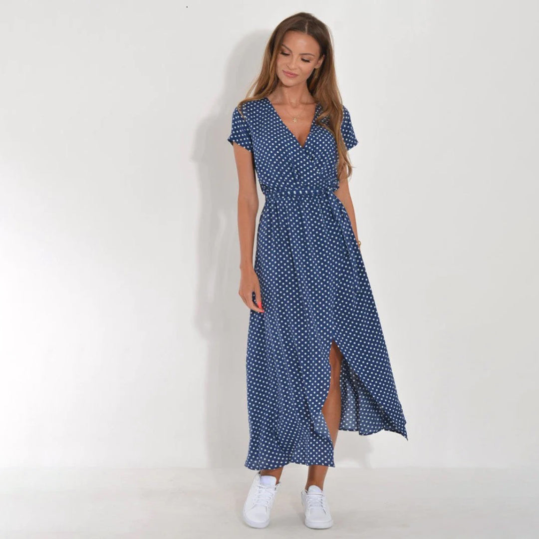 Womens Floral Wrap Maxi Dress with V-Neckline and Tie Waist