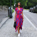Womens Floral Wrap Maxi Dress with V-Neckline and Tie Waist