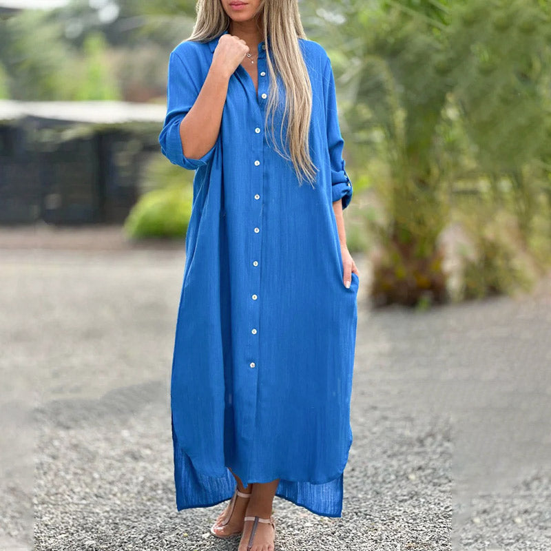 Maxi Shirt Dress with Long Sleeves and Relaxed Fit