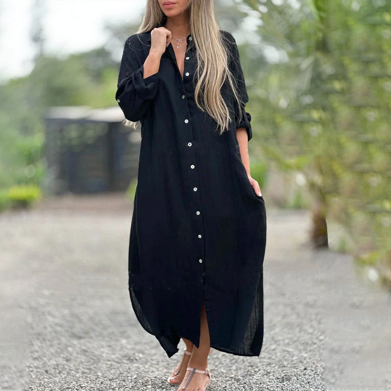 Maxi Shirt Dress with Long Sleeves and Relaxed Fit