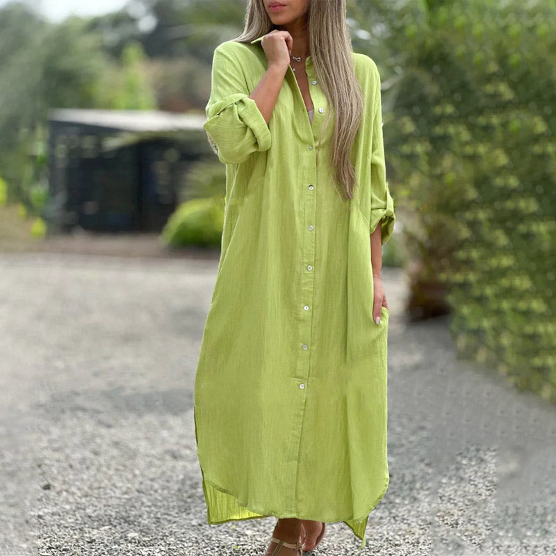 Maxi Shirt Dress with Long Sleeves and Relaxed Fit