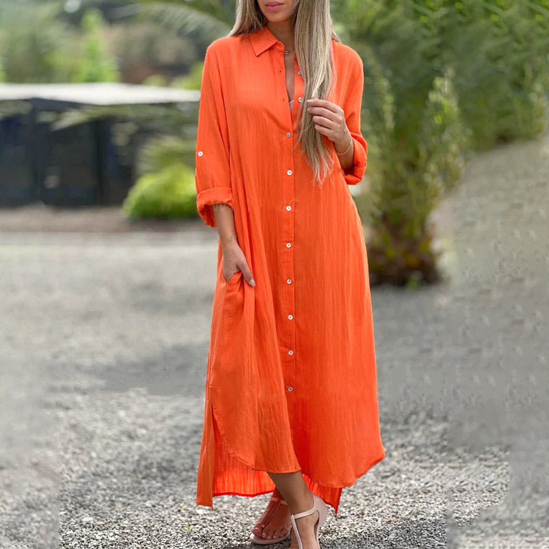 Maxi Shirt Dress with Long Sleeves and Relaxed Fit