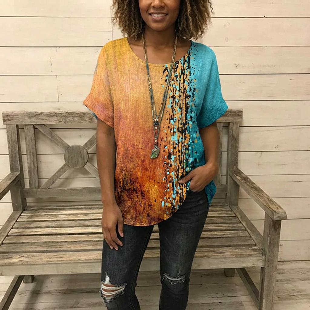 Womens Graphic Print Blouse with Half Sleeves and Relaxed Fit