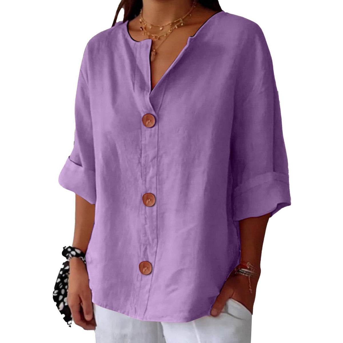 Womens Casual Blouse, Short Sleeve V Neck Top, Lightweight Button Front Summer Shirt