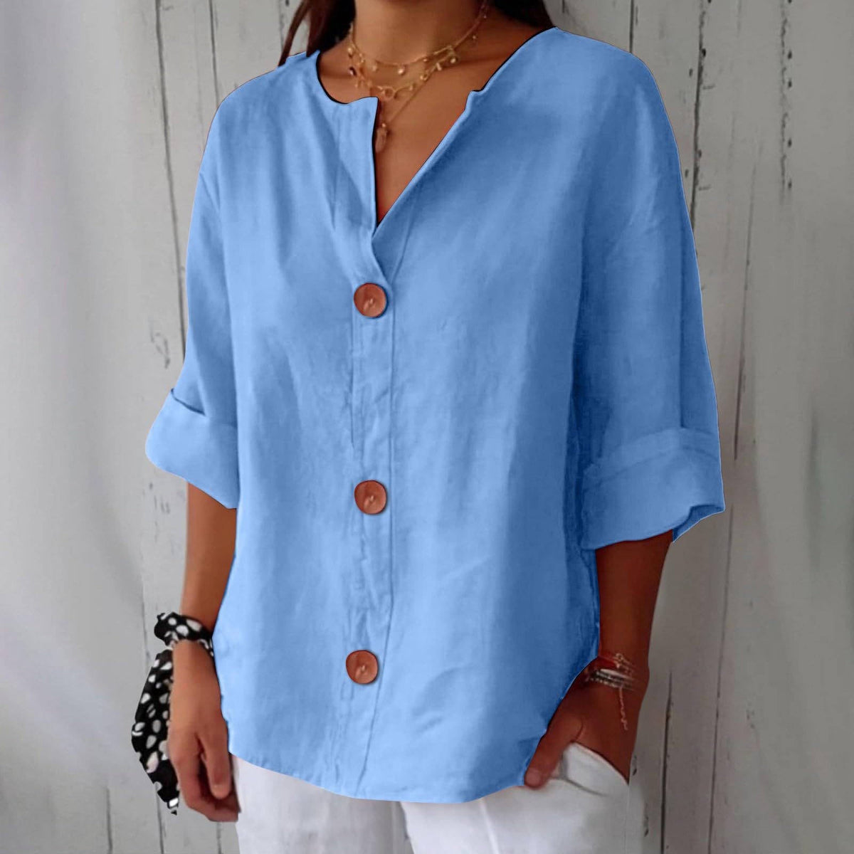 Womens Casual Blouse, Short Sleeve V Neck Top, Lightweight Button Front Summer Shirt