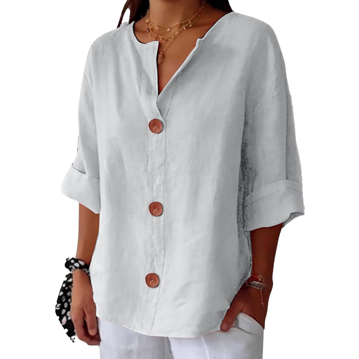 Womens Casual Blouse, Short Sleeve V Neck Top, Lightweight Button Front Summer Shirt