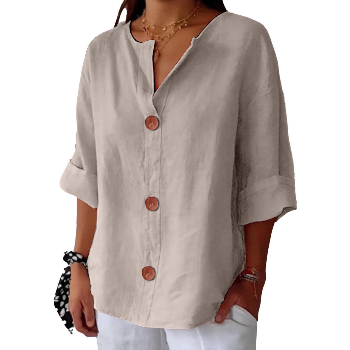 Womens Casual Blouse, Short Sleeve V Neck Top, Lightweight Button Front Summer Shirt