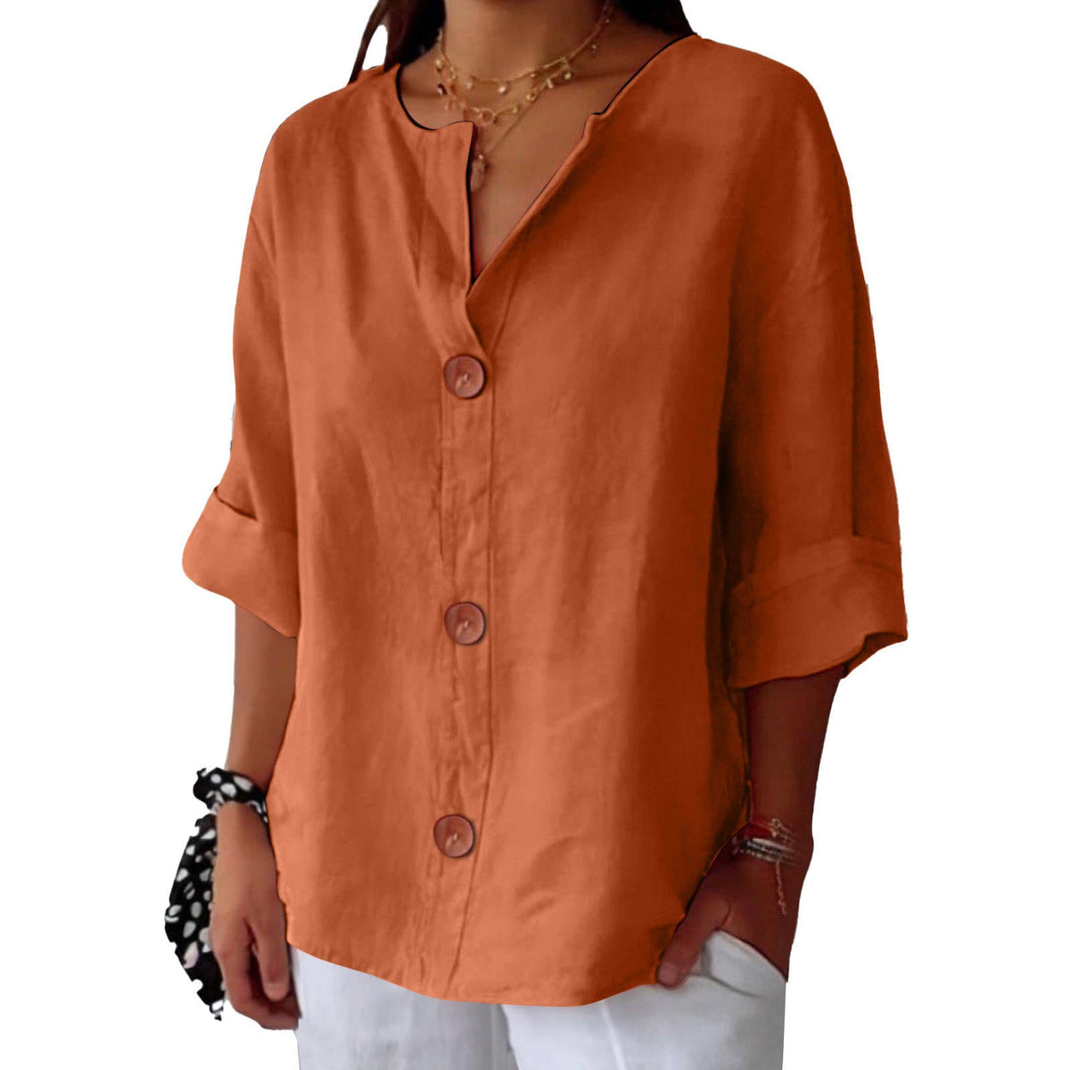 Womens Casual Blouse, Short Sleeve V Neck Top, Lightweight Button Front Summer Shirt
