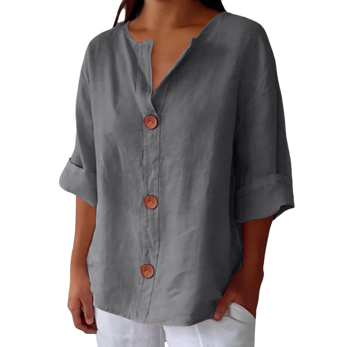Womens Casual Blouse, Short Sleeve V Neck Top, Lightweight Button Front Summer Shirt
