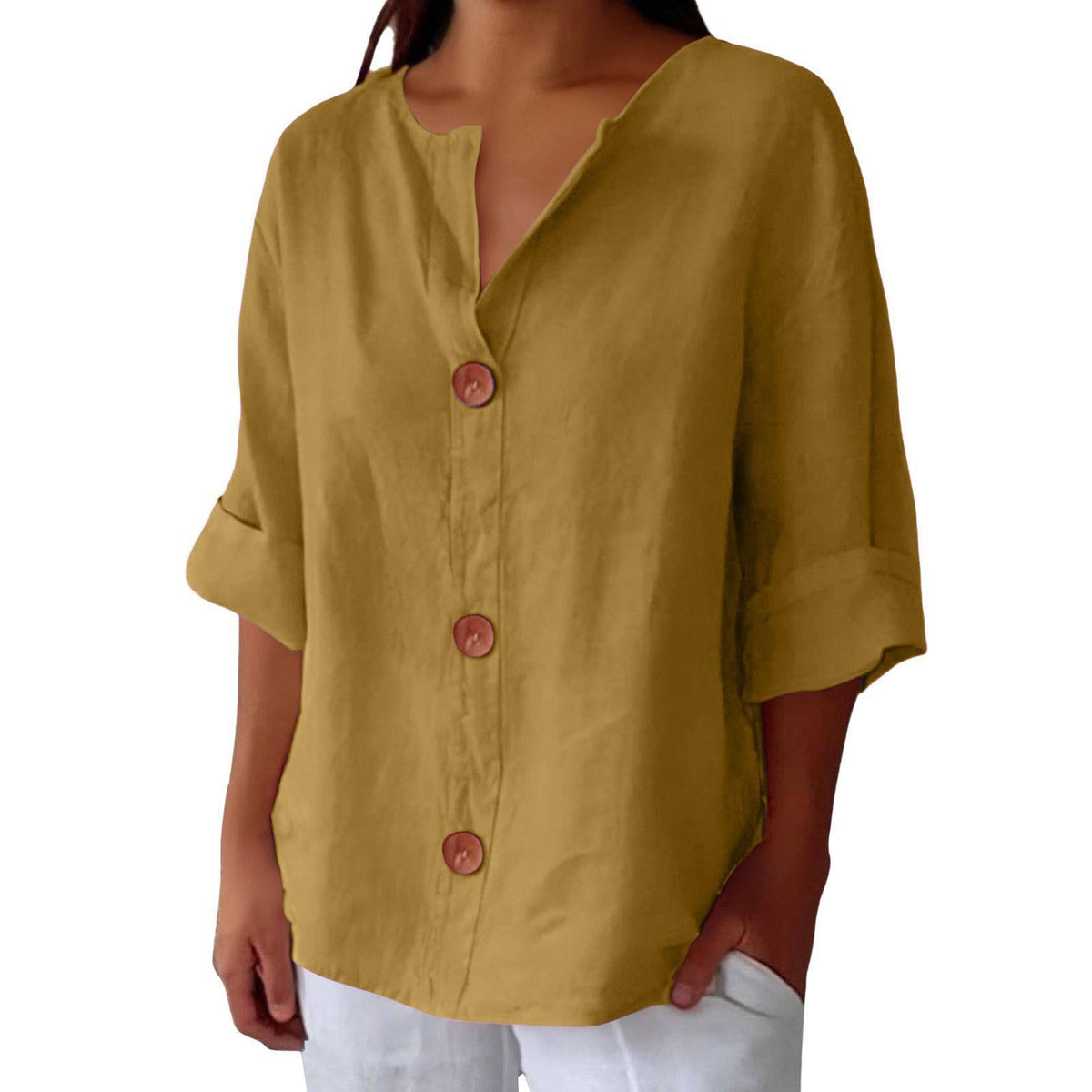 Womens Casual Blouse, Short Sleeve V Neck Top, Lightweight Button Front Summer Shirt