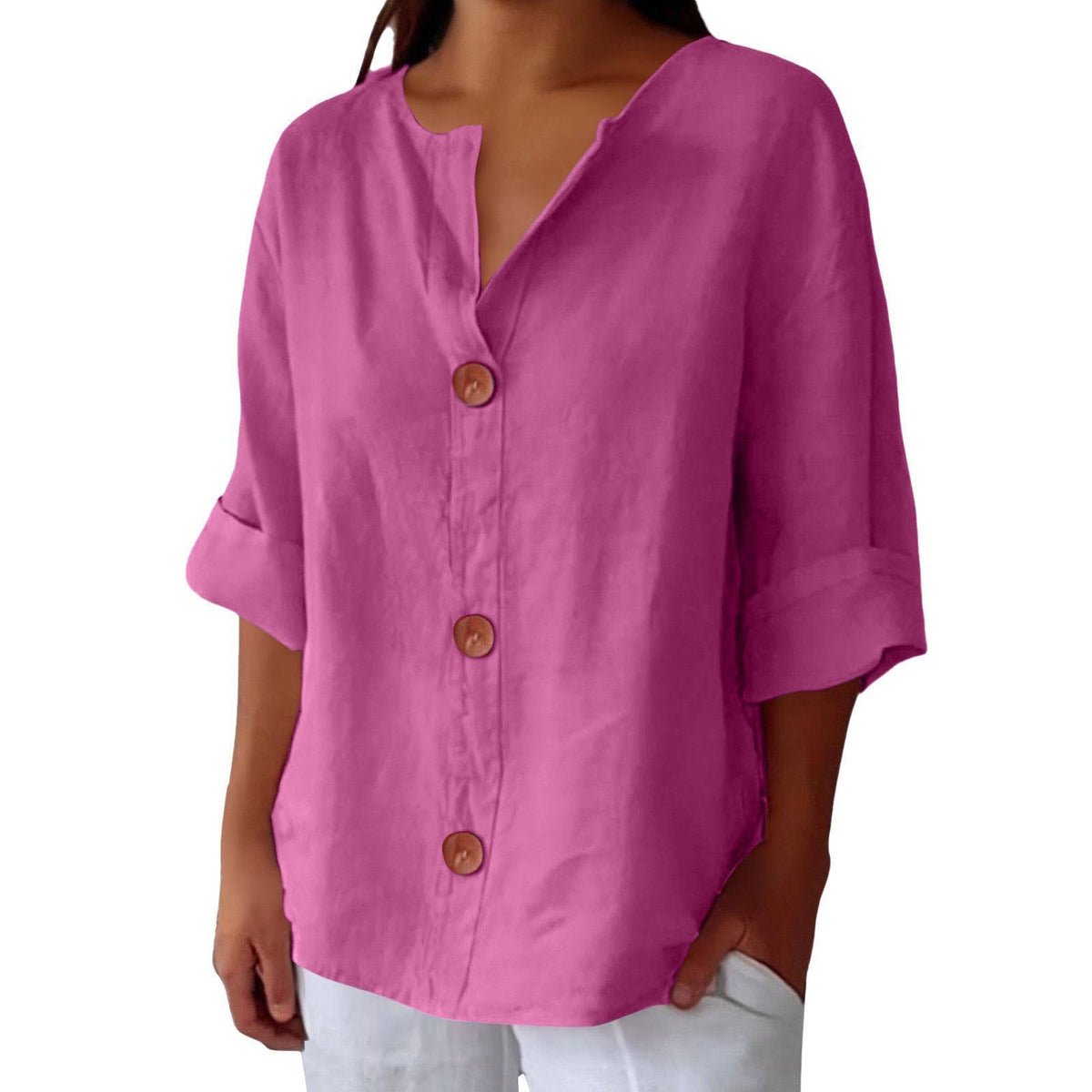 Womens Casual Blouse, Short Sleeve V Neck Top, Lightweight Button Front Summer Shirt