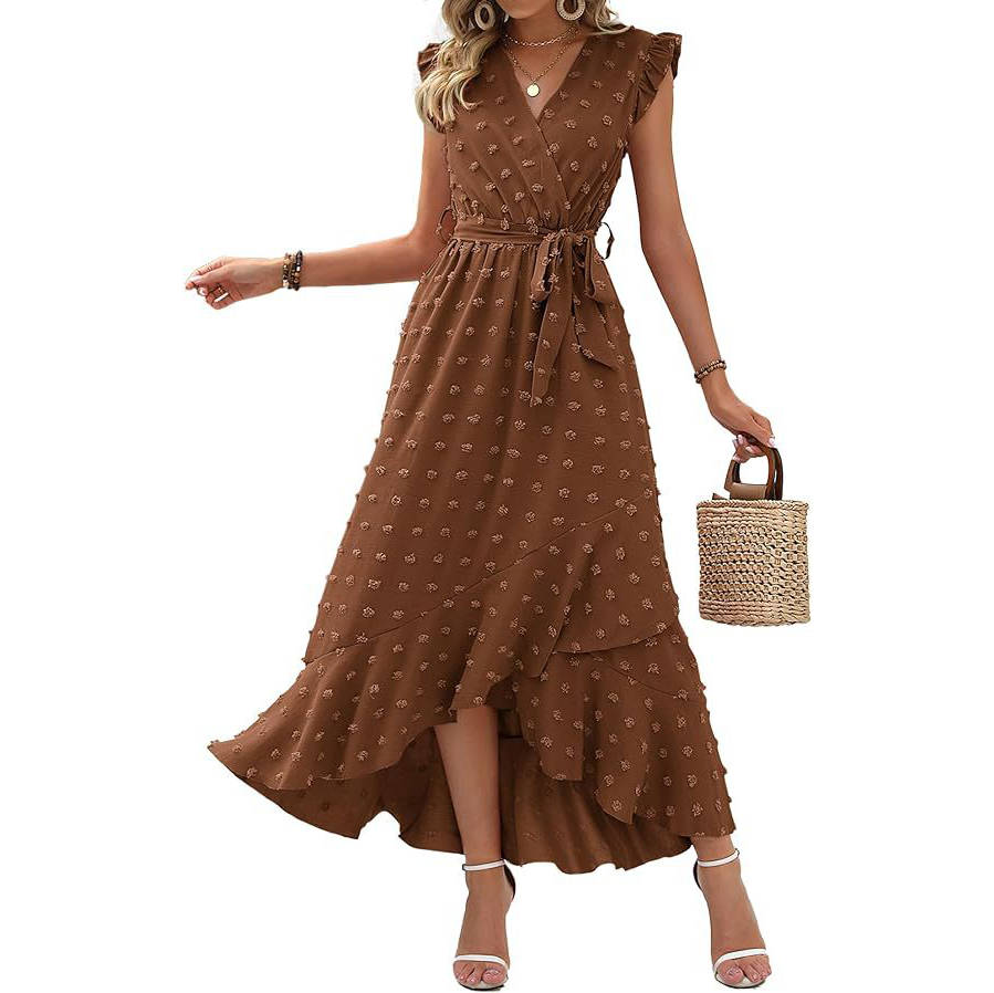Womens Boho Maxi Dress, Swiss Dot Cap Sleeve Beach Wedding and Cocktail Dress