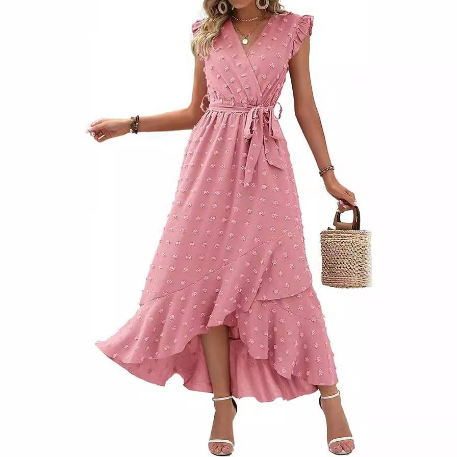 Womens Boho Maxi Dress, Swiss Dot Cap Sleeve Beach Wedding and Cocktail Dress