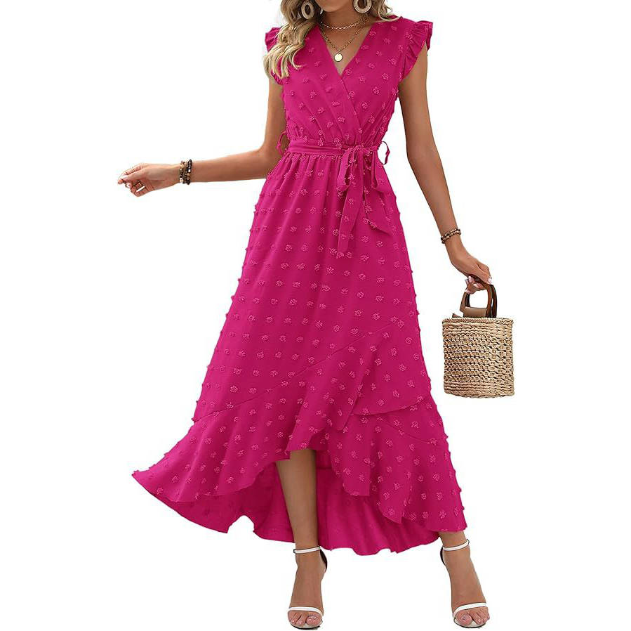 Womens Boho Maxi Dress, Swiss Dot Cap Sleeve Beach Wedding and Cocktail Dress