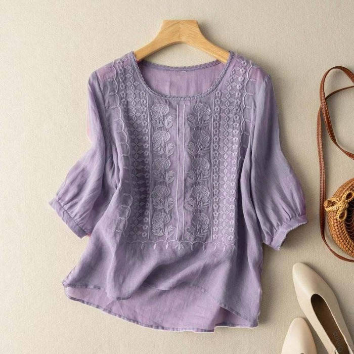 Womens Floral Relaxed Blouse, Lightweight Long Sleeve Tunic with Loose Fit