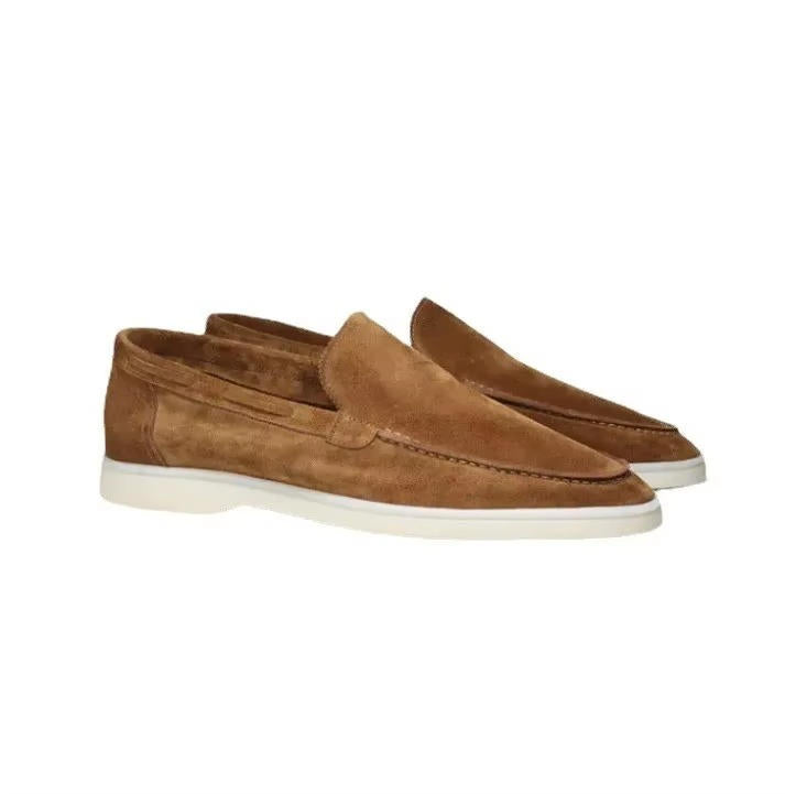 Slip On Suede Loafers with Hand Stitched Construction and Padded Collar