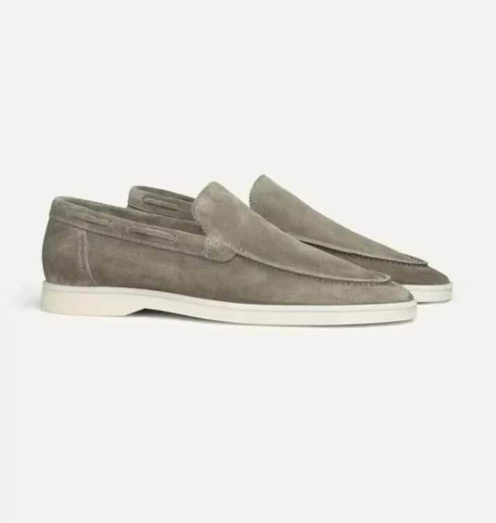 Slip On Suede Loafers with Hand Stitched Construction and Padded Collar