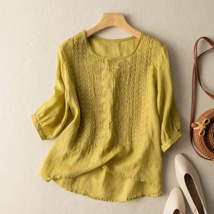 Womens Floral Relaxed Blouse, Lightweight Long Sleeve Tunic with Loose Fit