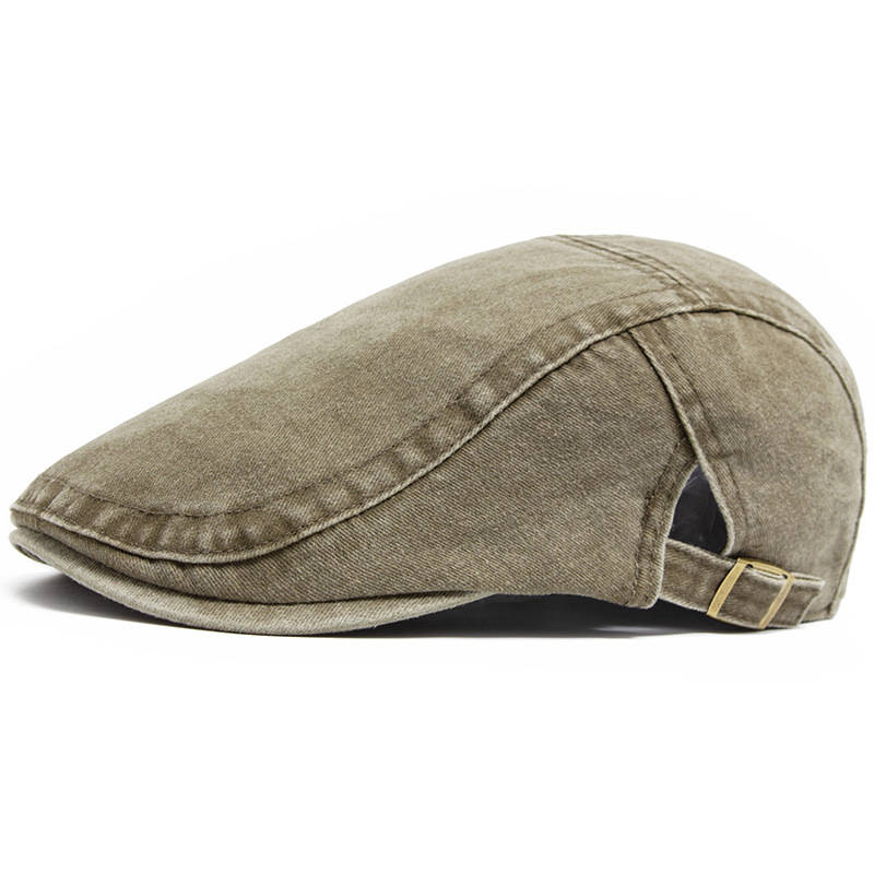 Mens Washed Denim Newsboy Cap, Vintage Adjustable Eight Panel Hat