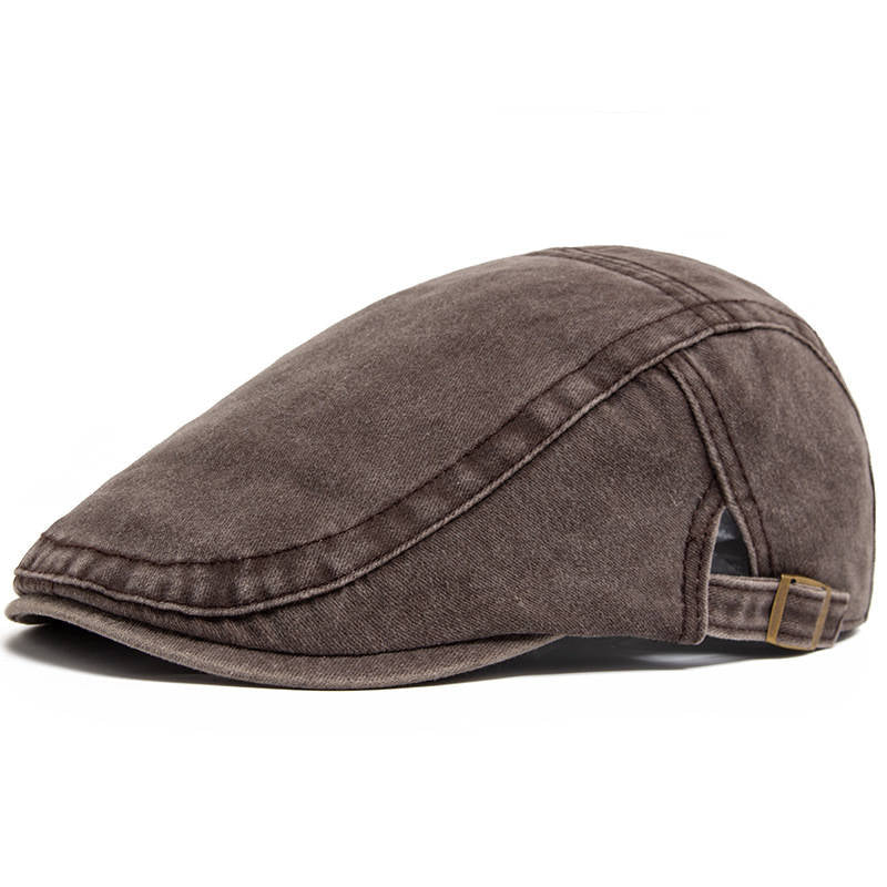 Mens Washed Denim Newsboy Cap, Vintage Adjustable Eight Panel Hat