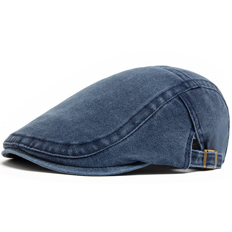 Mens Washed Denim Newsboy Cap, Vintage Adjustable Eight Panel Hat