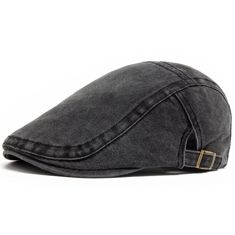 Mens Washed Denim Newsboy Cap, Vintage Adjustable Eight Panel Hat