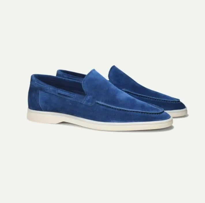 Slip On Suede Loafers with Hand Stitched Construction and Padded Collar