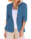 Womens Linen Blazer with Cinched Waist and Ruched Three Quarter Sleeves