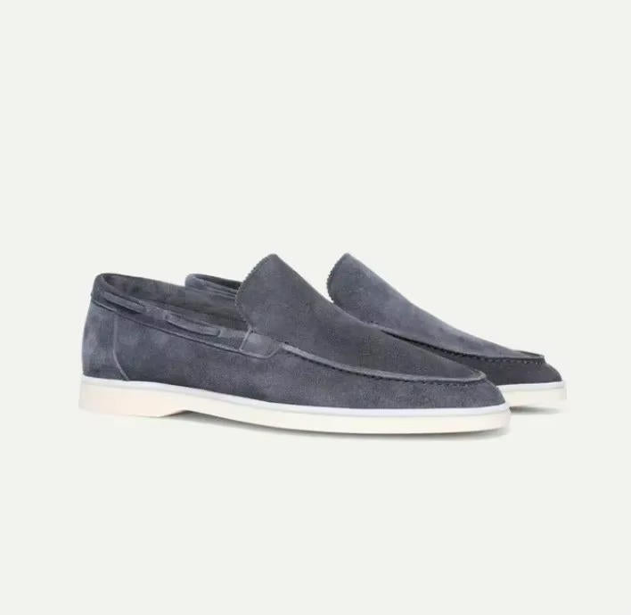 Slip On Suede Loafers with Hand Stitched Construction and Padded Collar