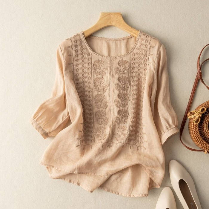 Womens Floral Relaxed Blouse, Lightweight Long Sleeve Tunic with Loose Fit