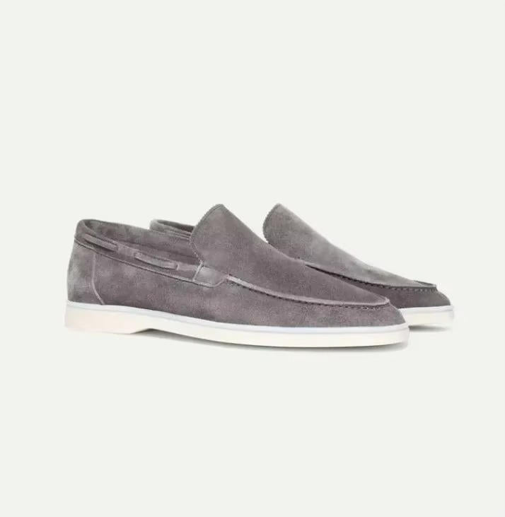 Slip On Suede Loafers with Hand Stitched Construction and Padded Collar