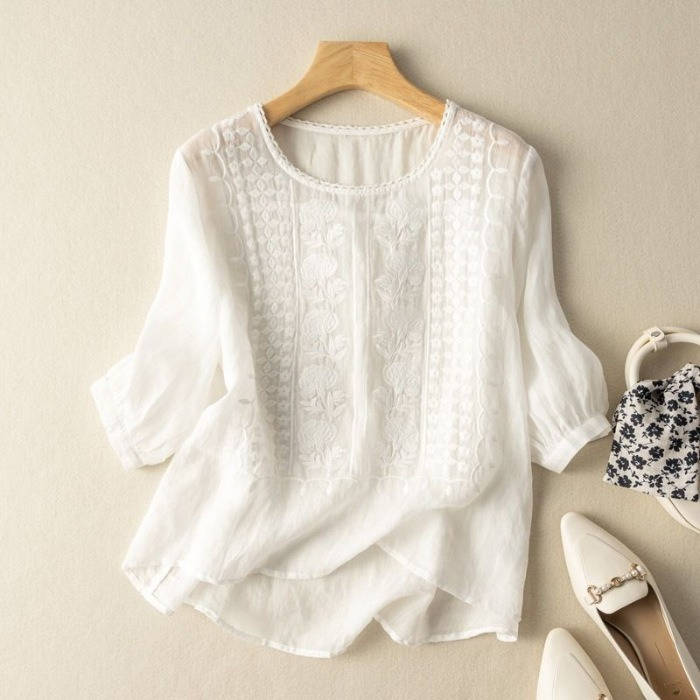 Womens Floral Relaxed Blouse, Lightweight Long Sleeve Tunic with Loose Fit