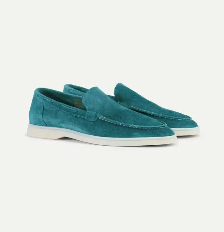 Slip On Suede Loafers with Hand Stitched Construction and Padded Collar